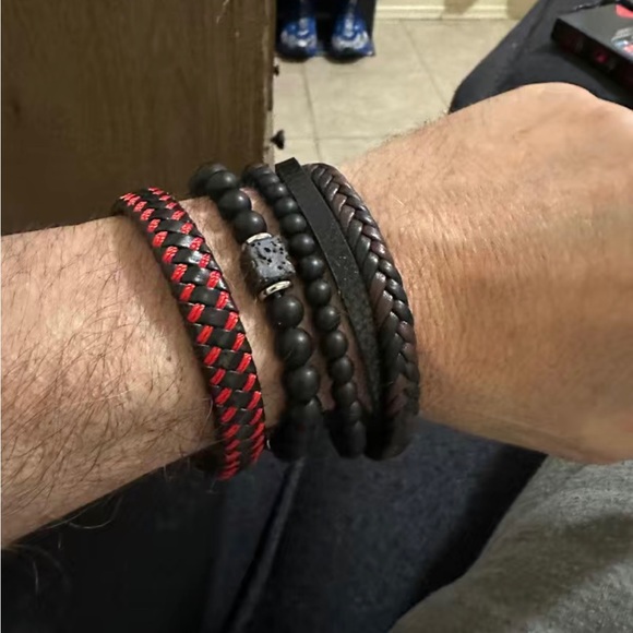 Matte Black Onyx Cubic Lava Stone Beaded Bracelet Stretch Bracelet Men’s NWT - Picture 6 of 10